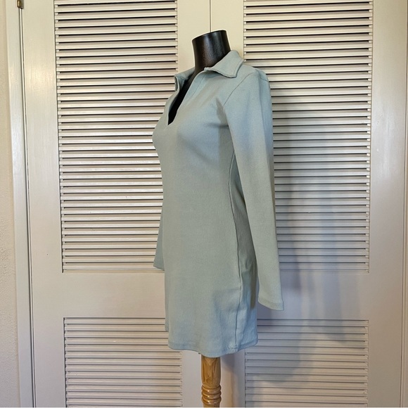 Nasty Gal Sage V Neck Collar Ribbed Dress - Picture 2 of 8